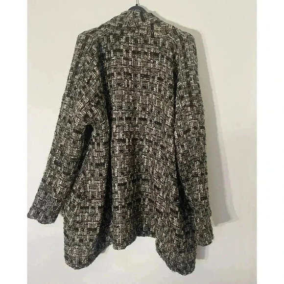 ESKANDAR TWEED METAL THREAD TEXTURED OVER SIZE (1) CARDIGAN BROWN BLACK $2600 - Picture 4 of 6